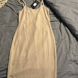 Khaki Mini Dress , Perfect for summer , stretch jersey rubbed material.